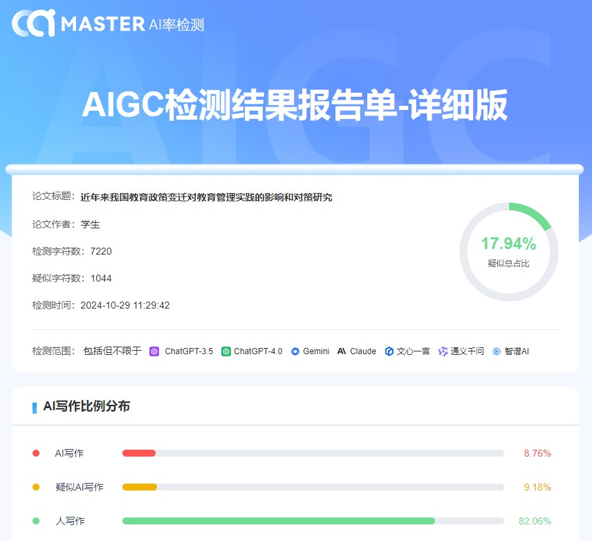 AI教育专业毕业论文范文5000字：近年来我国教育政策变迁对教育管理实践的影响和对策研究